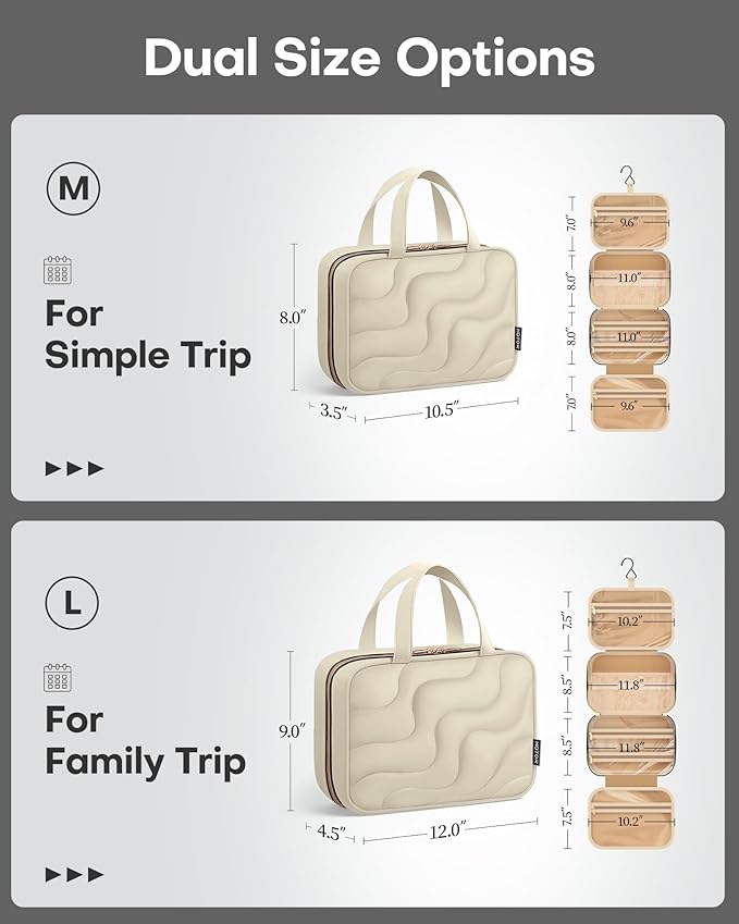 HOTOR Hanging Toiletry Bag - Spacious Travel Toiletry Bag for Women & Men, Multi-Pocket Makeup Organizer, Travel & Cruise Essentials for Business Trip, Gym, Beige, 11.0" x 8.7" x 3.9"
