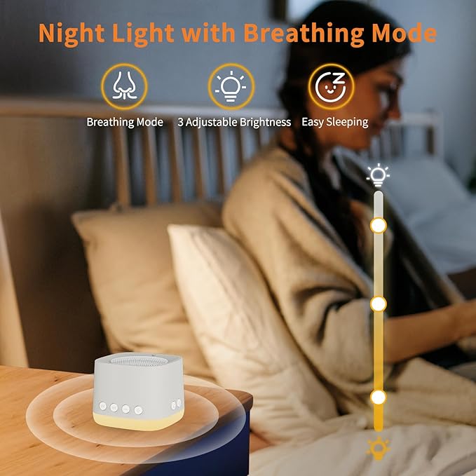 Portable White Noise Machine,Mini Sound Machine for Travel with Breathing Night Light,16 Soothing Sounds,Timer,Rechargeable Brown Noise Machines for Sleeping Adults Gift,Office Privacy,Home (Puttyi)