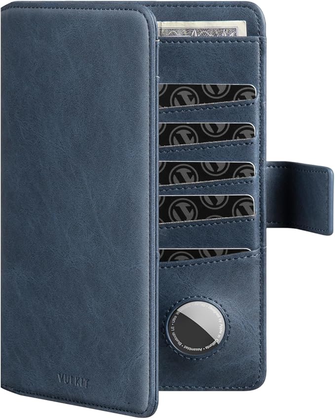 VULKIT Passport Holder with Airtag Holder RFID Blocking Passport Wallet Travel Leather Passport for Women(Navy)