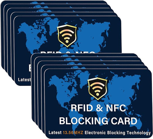 SaiTech IT 10 Pack RFID Blocking Card NFC Contactless Debit/Credit Card ATM Passport Protector ideal for Men & women slim with World map design perfectly fit in wallet - Blue