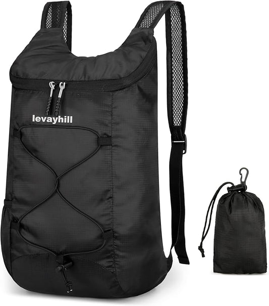 16L Hiking Daypack Lightweight Foldable Travel Backpack Water Repellent Camping Outdoor Packable Easy Carry-on Bag (Black)