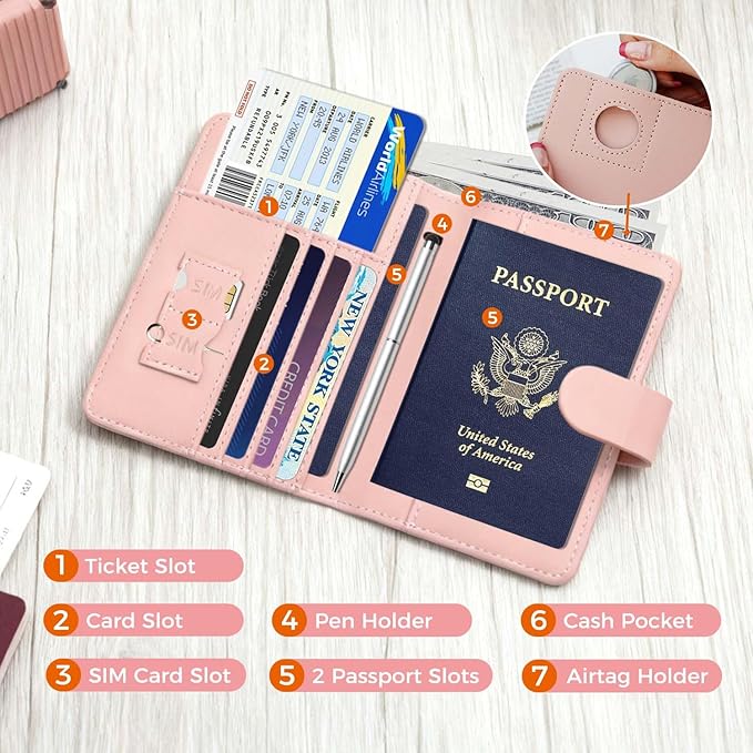 Melsbrinna Premium Leather Passport Holder Covers Case, Waterproof Rfid Blocking Travel Wallet Passport Holder with Pen Holder, Cute Passport Book for Women/Men