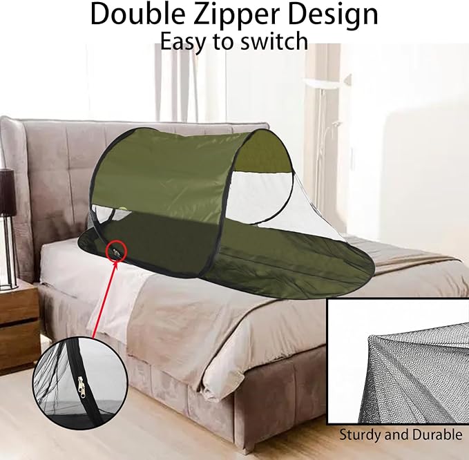 CMINGJ Large Pop Up Mosquito Tent, Portable Foldable Mosquito Net with Bottom for Bed, Camping, Travel, Patio, Suitable for Outdoor Indoor (78 * 28 * 27inch) (Green Bottom & Green Top)