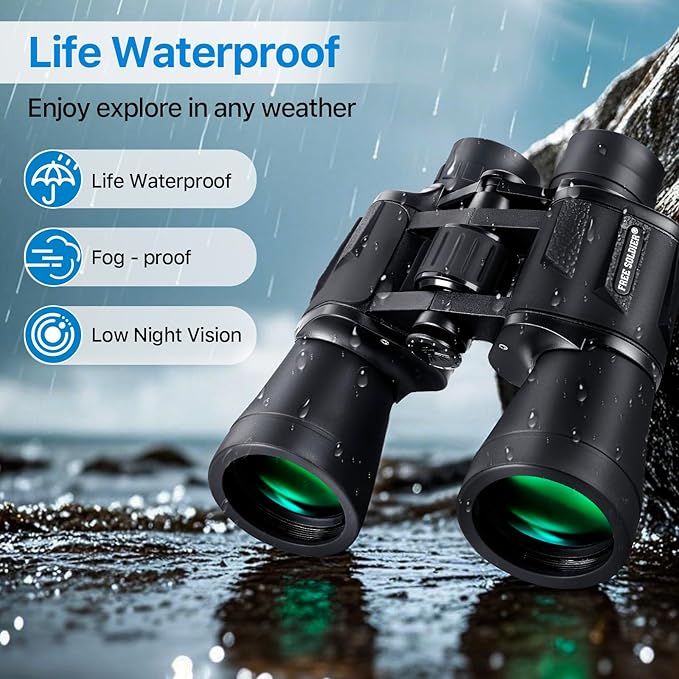 20x50 High Power Binoculars for Bird Watching 28mm Large Eyepiece Life Waterproof Binoculars for Hunting Hiking Concert Travel with Smartphone Adapter BAK4 Prism FMC Lens, Black