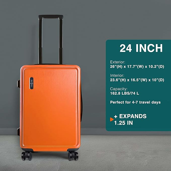 Luggage Sets 2 Piece, 24 Inch Suitcase and 28 Inch Luggage with Spinner Wheels, Durable Hard Shell Suitcase Set, Expandable Travel Suitcases with Wheels, Orange