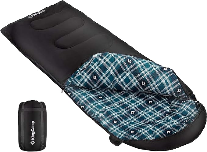 KingCamp Sleeping Bag for Adults, Cold Weather & Warm XL Big and Tall Flannel Sleeping Bags with Compression Sack Portable Waterproof Essentials Gear Accessories for Outdoor Camping