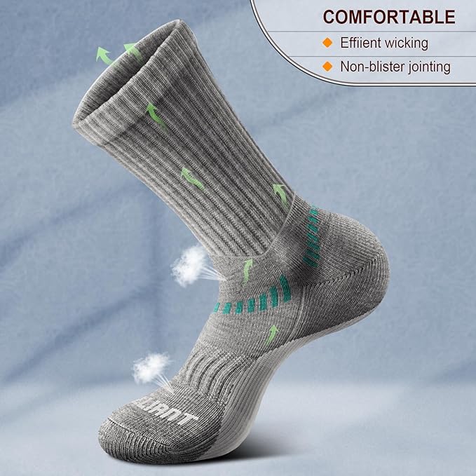 BULLIANT Compression Socks for Men 6Pairs, Athletic Crew Socks Cushioned For Men Sports Running-Arch Support
