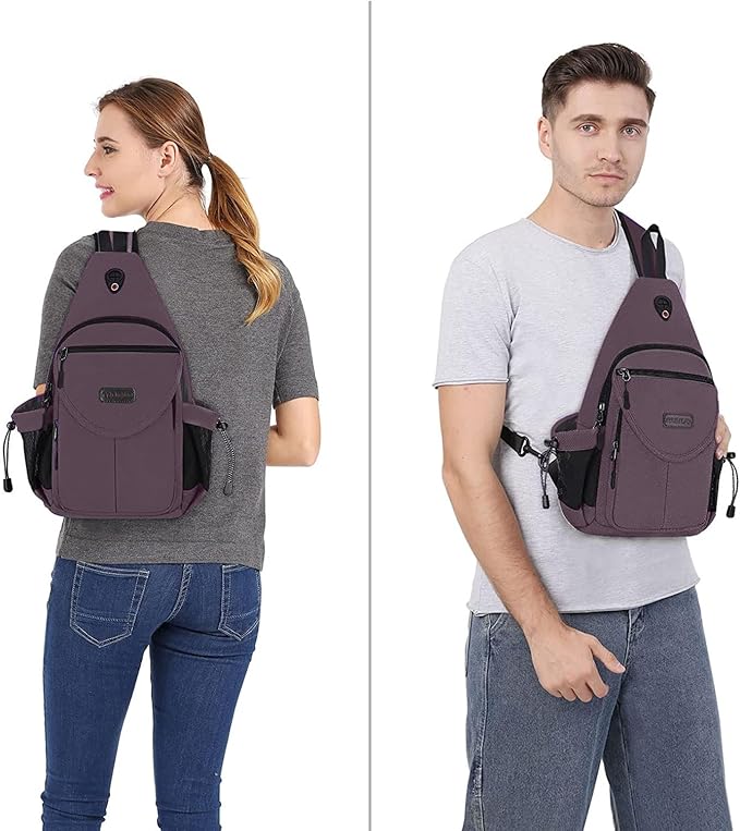 MOSISO Sling Backpack,Canvas Crossbody Hiking Daypack Bag with Anti-theft Pocket, Rose Brown