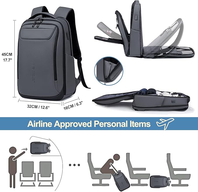 FENRUIEN Work Backpack for Men,Water Resistant Smart Backpack with USB Charging Port,Grey Laptop Bag 15.6 Inch