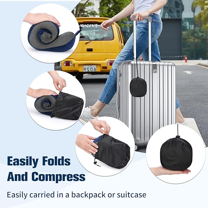 Neck Pillow for Traveling, Travel Pillows for Airplanes,100% Pure Memory Foam Travel Neck Pillow, Adjustable Flight Pillow, Portable Plane Accessories with Eye Mask, Earplugs, Carry Bag