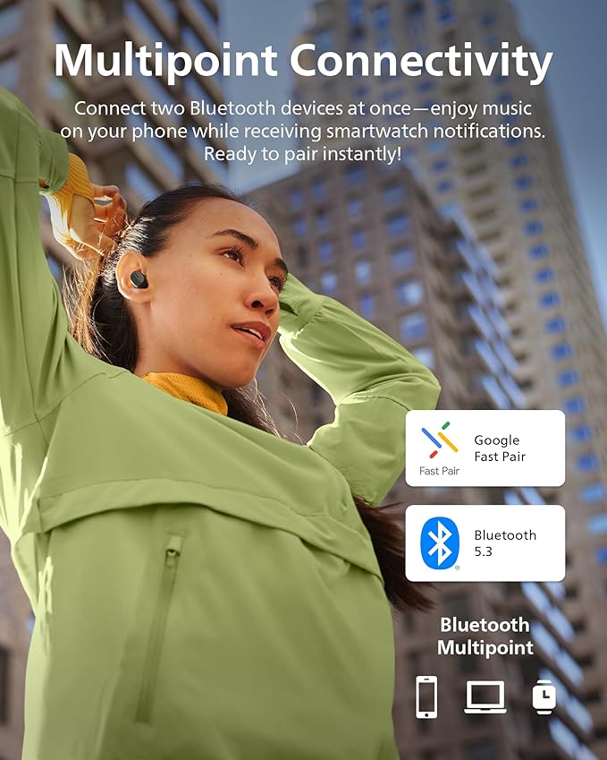 PHILIPS TAA5508 Wireless Earbuds,True Wireless Headphones with Noise Canceling Pro,Quality Sound,28 H Battery Life,Fast Charging,Bluetooth 5.3,Multipoint Connectivity,IPX5,for Sports,App Control,Black