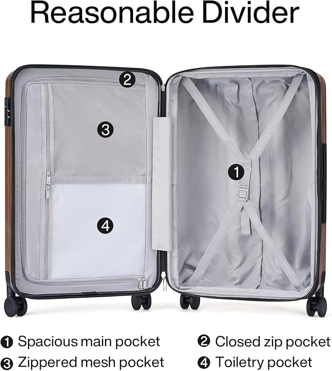 Hanke Expandable Hardshell Luggage Sets 3 piece Carry On Luggage with Wheels Suitcases Lightweight Checked Tsa Luggage Rolling Large Suitcase Travel Luggage Bag Woman Men 20/24/29 Inch(Brown)