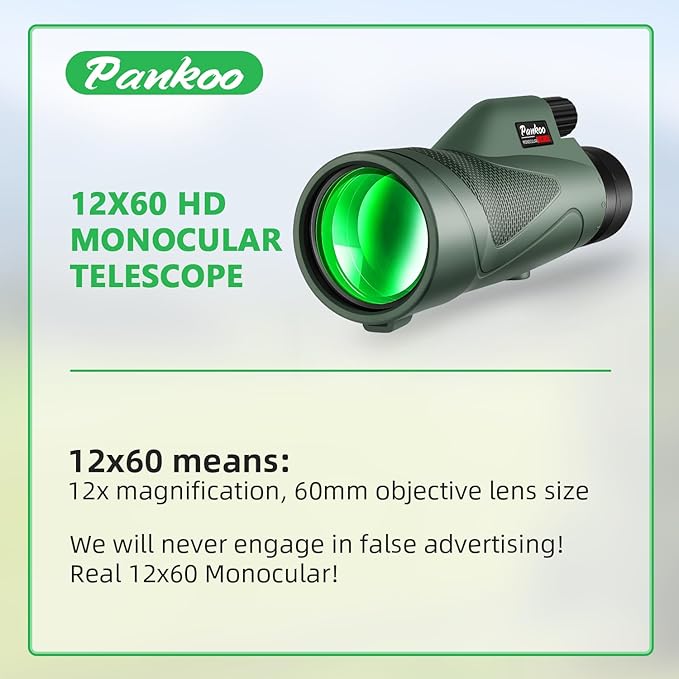 Pankoo 12x60 HD Monocular Telescope for Adults high Powered | Comes with Smartphone Adapter Tripod Hand Strap | Suitable for Bird Watching Sports Hiking Traveling