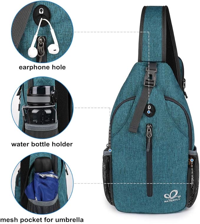 WATERFLY Crossbody Sling Backpack Sling Bag Travel Hiking Chest Bag Daypack