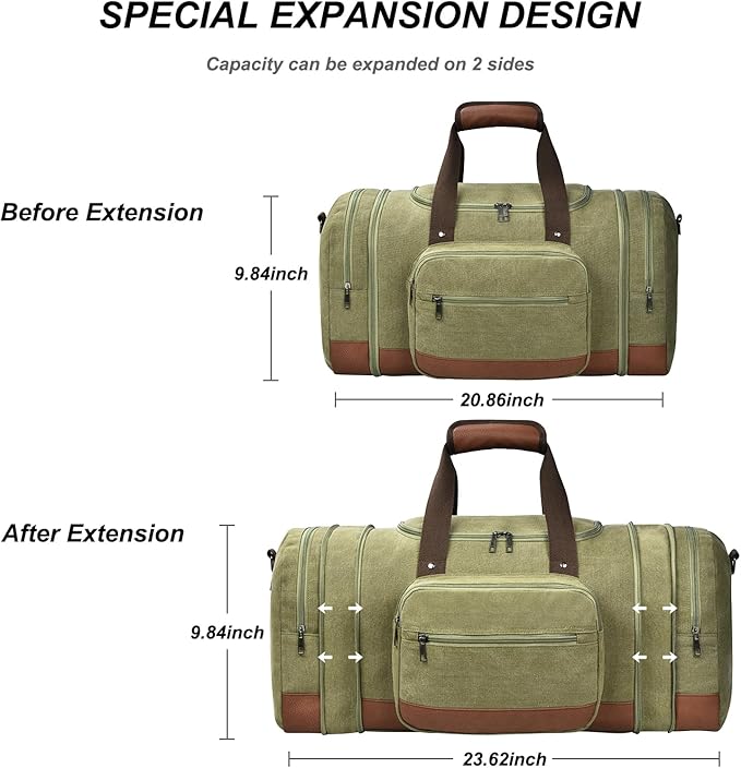 Litvyak Duffle Bag for Travel, 50L Canvas Travel Duffel Bags Overnight Weekend Gym Carry On Luggage Bag for Men & Women(Army Green)
