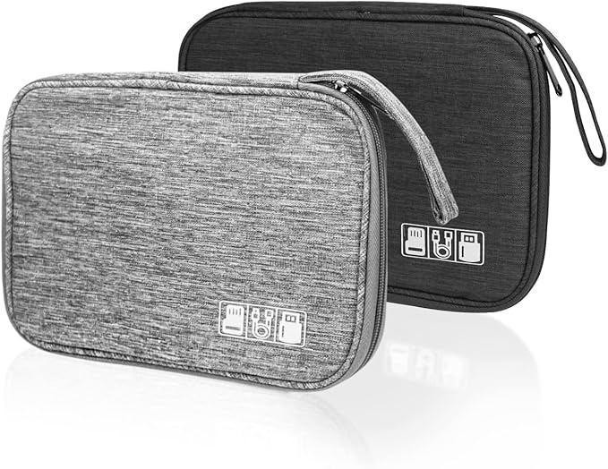 Electronics Organizer Travel Case,Electronic Accessories Storage Bag,Travel Cord Organizer Bag for Small Charging Cord Storage,Cables,2 Packs Black&Grey