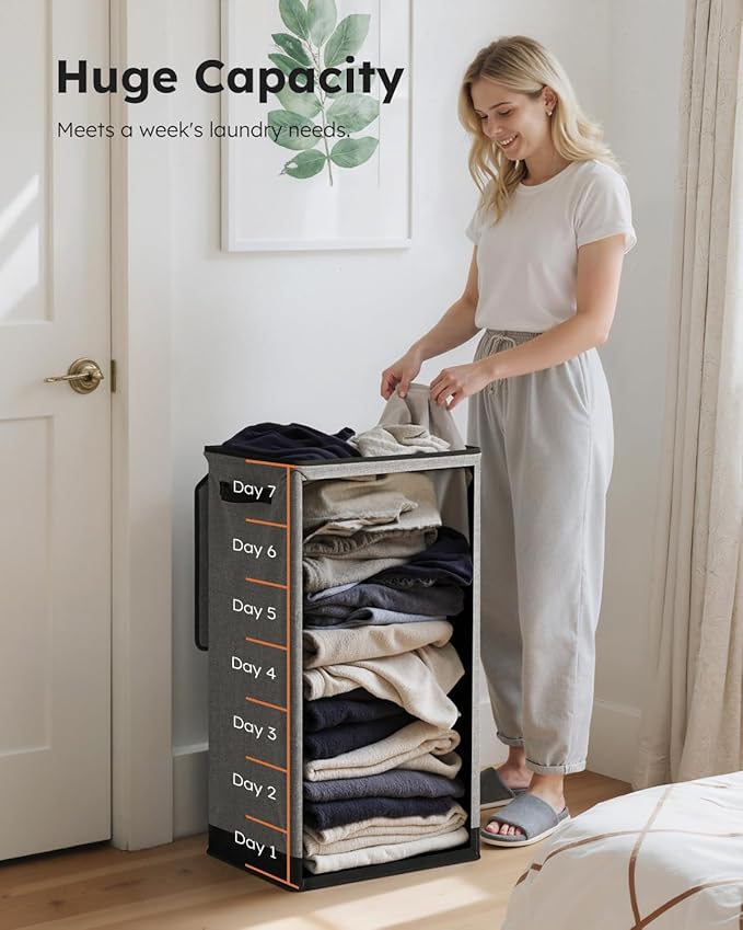 SOLEDI Laundry Hamper with Lid 100L Large & Tall Collapsible Laundry Basket, Clothes Hamper with Bag Removable Easy to Carry, Dirty Hampers for Bedroom, Bathroom, Dorm, College, Grey
