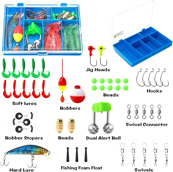 PLUSINNO Kids Fishing Pole, Portable Telescopic Fishing Rod and Reel Combo Kit - with Spincast Fishing Reel Tackle Box for Boys, Girls, Youth