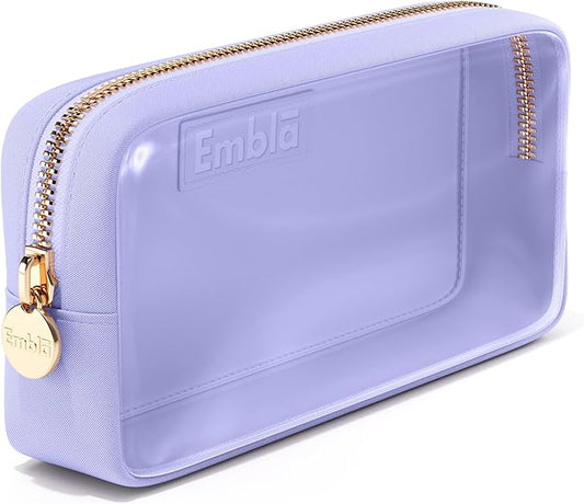 Clear Makeup Bag Zipper Pouch, Transparent Cosmetic Case Organizer, TSA Approved Travel Toiletry Case, Travel Accessories Essentials Makeup Tote for Women, Small Cute Make up Bag for Purse - Lilac