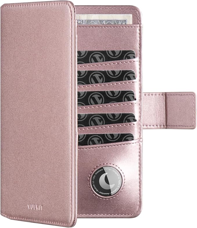 VULKIT Passport Holder with Airtag Holder RFID Blocking Passport Wallet Travel Leather Passport for Women(Pearl Pink)