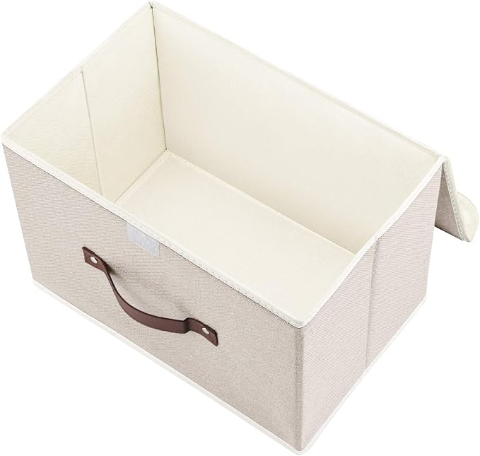 TYEERS Foldable Storage Boxes with Lids 5 Pack Fabric Storage Bins with Lids, Closet Organizers for Clothes Storage, Room Organization, Office Storage, Toys - Beige