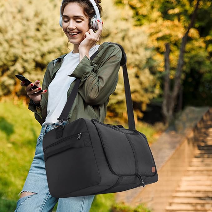 80L Duffle Bag for Travel, Large Foldable Waterproof Travel Duffel Bags Weekender Overnight Bag for Men and Women with Shoe Compartment (Black)