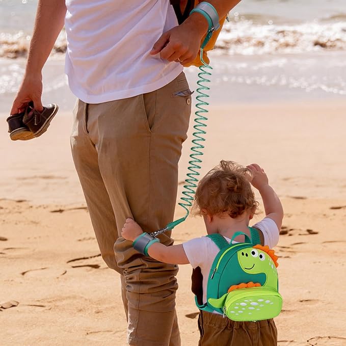 Accmor Toddler Harness Backpack Leash, Cute Dinosaur Backpacks with Anti Lost Wrist Link, Cute Mini Child Backpack Wristband Tether Strap and Protection Leashes for Boys Girls Aged 1-3 Years