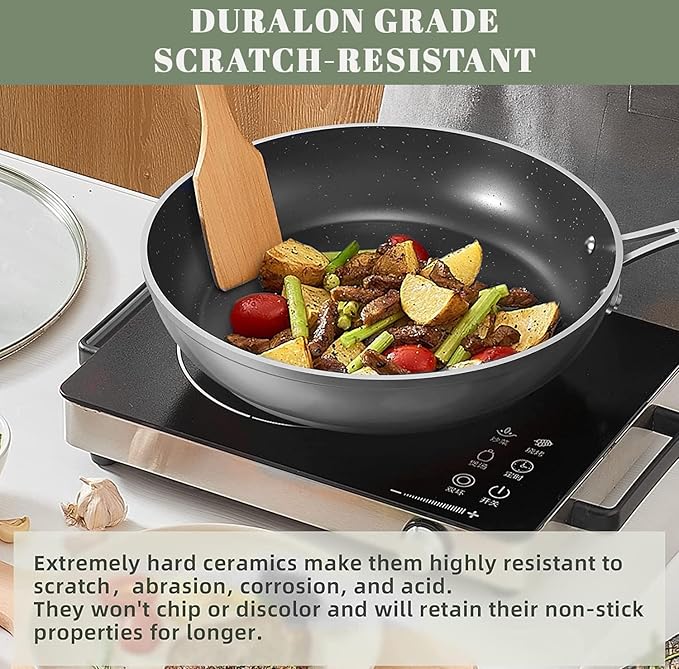 Nuwave 9pc Cookware Set Healthy Duralon Blue Ceramic Nonstick Coated, Diamond Infused Scratch-Resistant, PFAS Free, Oven Safe, Induction Ready & Evenly Heats, Tempered Glass Lids & Stay-Cool Handle