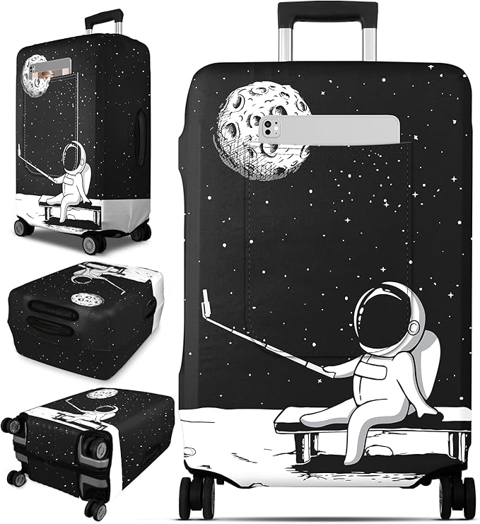 Slohif Luggage Cover for Suitcase Tsa Approved Protector - Luggage Sleeve Large Suit Case Cover Travel Stretch Baggage Case Protective Washable Fit 21-23 Inch Astronaut S