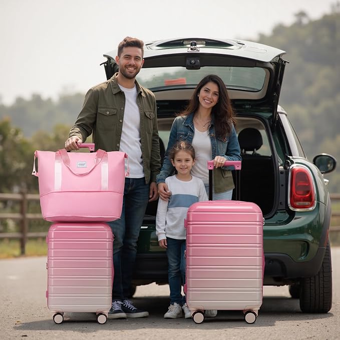 LARVENDER Luggage Sets 5 Piece Hardside Expandable Suitcase with Wheels Lock,PC+ABS Hardside Lightweight Rolling Suitcase for Women and Men,Peach Sparkling
