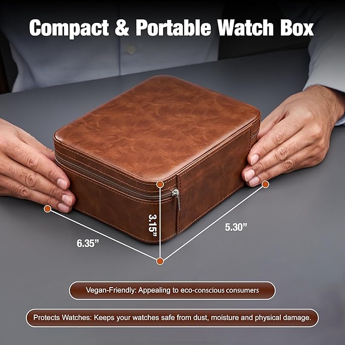 Awesometik 3 Slot Luxury Travel Faux Leather Watch Case. Watch Storage Organizer. Watch Display & Watch Holder. Perfect For Watch Collection. Ready to Gift for Men (3 Slot Watch Case)