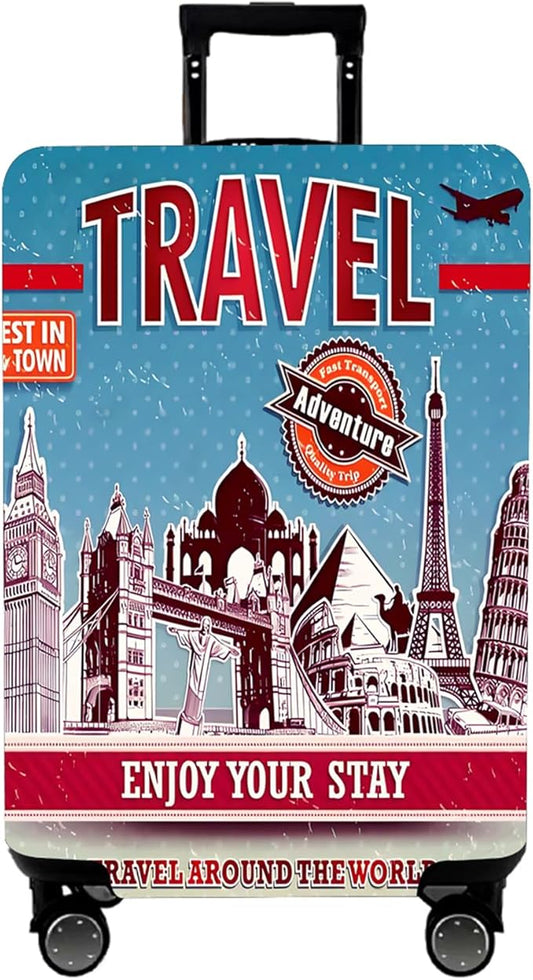 WUJIAONIAO Travel Luggage Cover Baggage Suitcase Cover Protector Skins 18-32 Inch (Tourist Attraction A28, M (for 22-24 inch luggage))