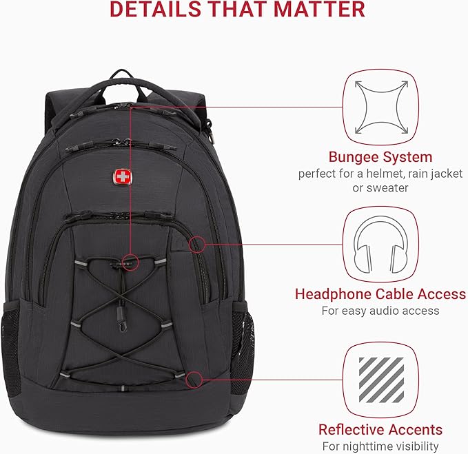 SwissGear 1186 Bungee Backpack, Grey (Laptop Version), 17.75 inch