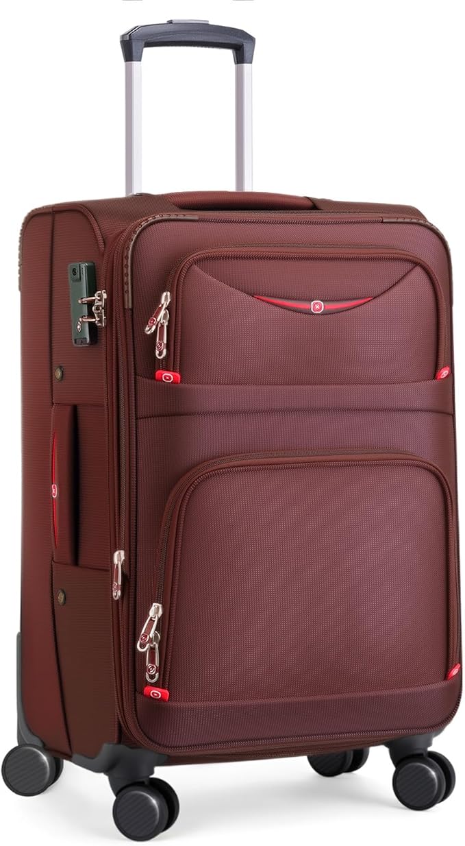 Softside Expandable Luggage with 4 Spinner Wheels, Durable Checked-Luggage Suicase (Coffee, 25-Inch)