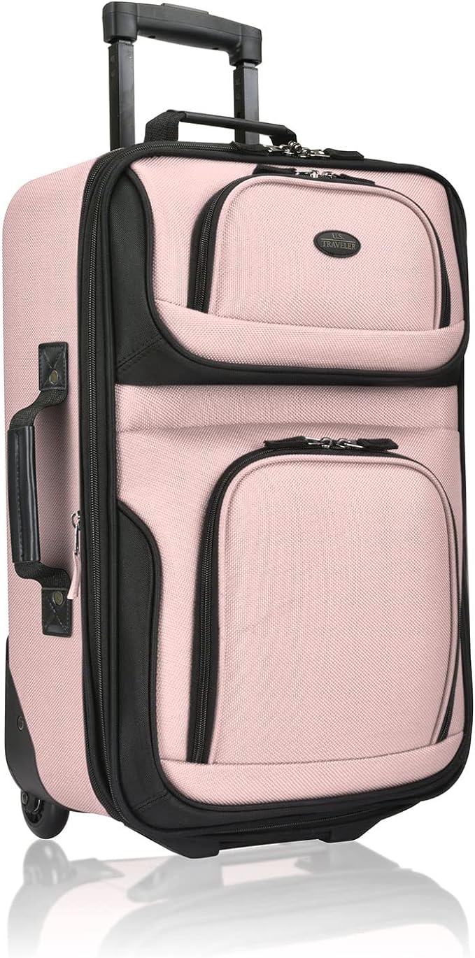 U.S. Traveler Lightweight Rolling 20" Carry On Luggage Softside Suitcase, Pink, 2 Wheel Single