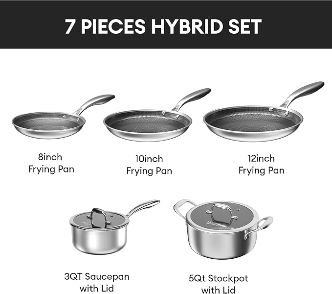 COOKER KING Stainless Steel Cookware Set, Pots and Pans Set Non Stick, Hybrid Ceramic Cookware, Frying Pans, Saucepans & Stock Pot with Glass Lid, Non-Toxic, Oven Safe, Induction Compatible