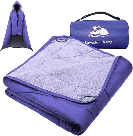 Outdoor Waterproof Blanket, Foldable Fleece Stadium Blanket for Outdoor Sports Event, Camping, Concerts, Car, Pet, Picnics - Windproof, Wearable, Machine Washable 80" x 58"