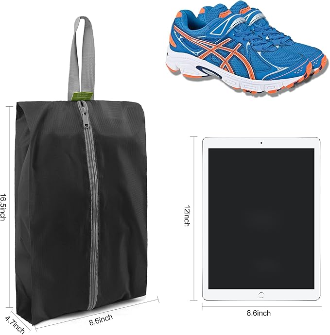 BeeGreen Black Grey Shoe Organizer Set - 6 Pack Shoe Bags For Travel with Zipper Closure and Handle,Stylish and Portable Nylon Shoe Storage for Men and Women's Travel Gifts and Home Storage