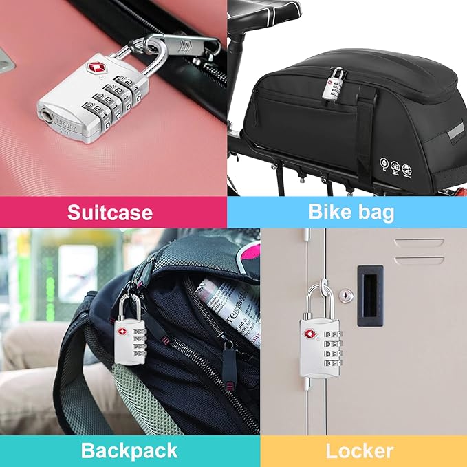 ZHEGE TSA Lock, Train Luggage Lock, 4 Digit Combination Lock for Suitcase, Backpack and Handbag Zipper, Small Padlock for School Gym Locker, Cabinet, Drawer (1 Pack, Sliver)