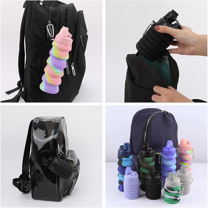 Collapsible Water Bottles for Kids, Students, Adults, Reusable BPA Free Silicone Foldable Sports Water Bottles for Travel Camping Hiking, Folding Travel Water Bottles, Gary