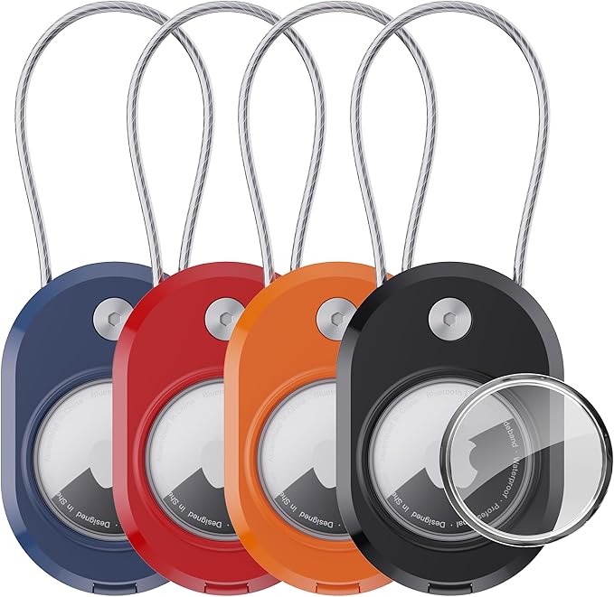 DDJ 4-Pack Luggage Tag Case for Apple Air Tracker Tag & Moto Tag with Wire Cable Lock, Waterproof, Anti-Lost Air Tags Holder with Name ID Cards for Travel, Luggage, Keys, Backpacks, Dog, Pets, Bags