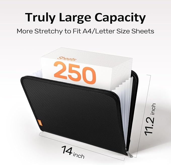 Sooez 7 Pockets Accordion File Organizer, Zipper Expanding File Folder, Heavy Duty Folder Organizer, Sleek Letter Size Accordion Folder, Portable Expandable File Folder for Documents, Sky Blue