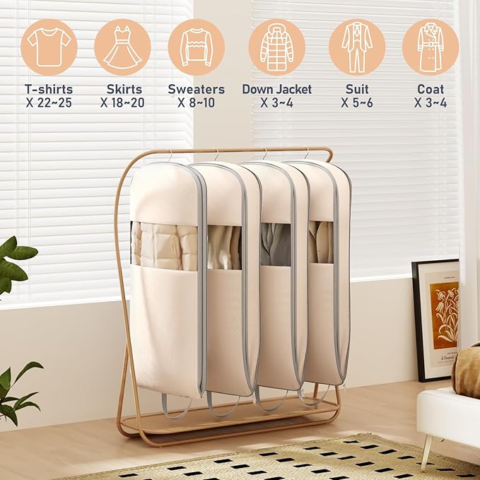 DIMJ 2 Pack 43" Garment Bags for Hanging Clothes - Space Saving Compression Suit Bag Travel with Handles Window, Washable Carry Clothing Storage Cover for Dress, Coats, Down Jacket, Shirts