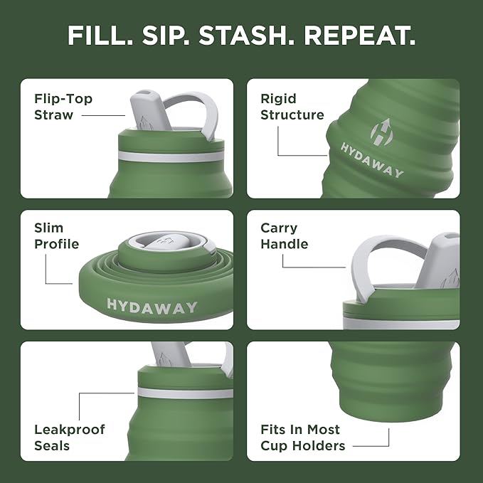 HYDAWAY 25oz Collapsible Water Bottle - BPA-Free, Leakproof, Lightweight, and Space-Saving - Perfect for Hiking, Travel, and All-Day Hydration