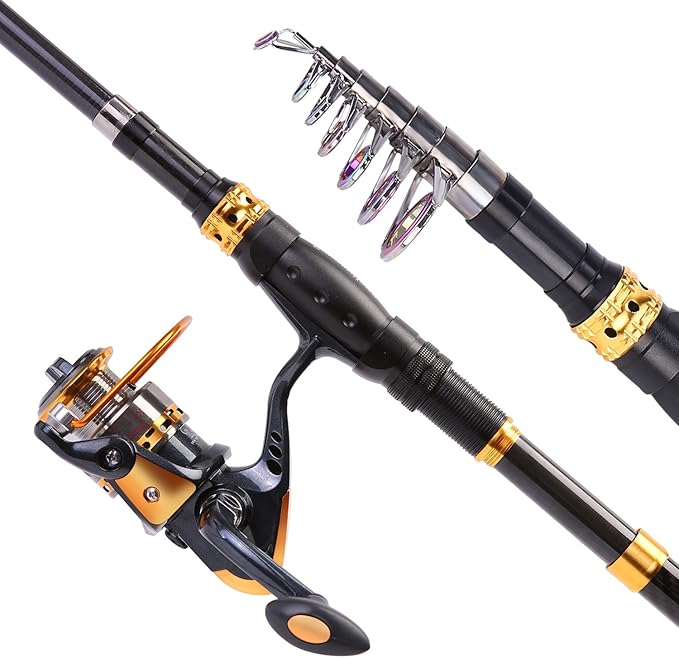 Sougayilang Fishing Rod Reel Combos Carbon Fiber Telescopic Fishing pole with Spinning Reel for Travel Saltwater Freshwater Fishing