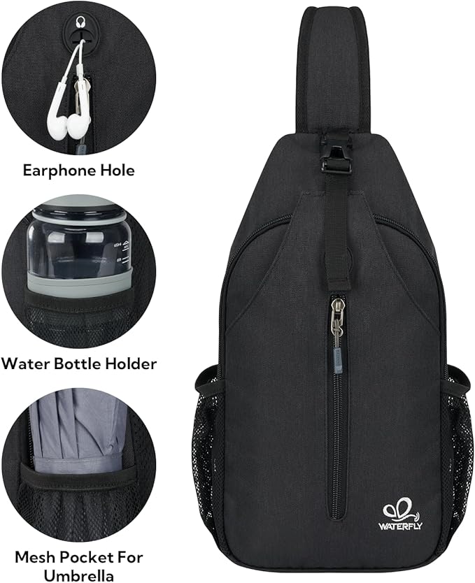 WATERFLY Crossbody Sling Backpack Sling Bag Travel Hiking Chest Bag Daypack