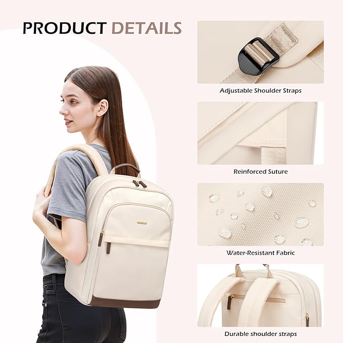 Laptop Backpack for Women Travel Carry On Bag Weekender Business Multilayer Personal Item Backpack,16 Inch,WApricot