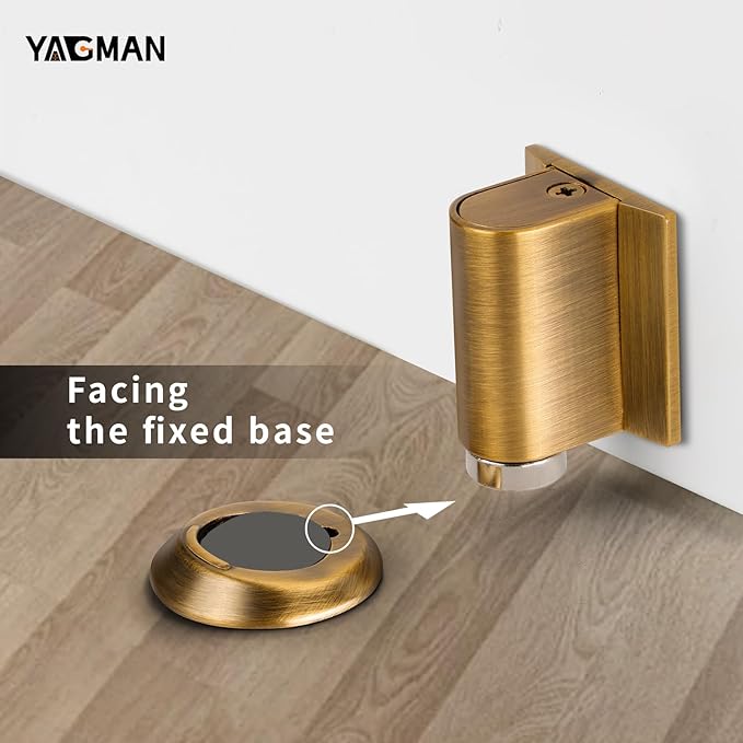 3 Pack Magnetic Door Stoppers Retractable Bottom of Door Holder No Drilling Mount Floor Door Stop with Screws and Adhesive Catch Door Keep Door Open Antique Brass AB-3