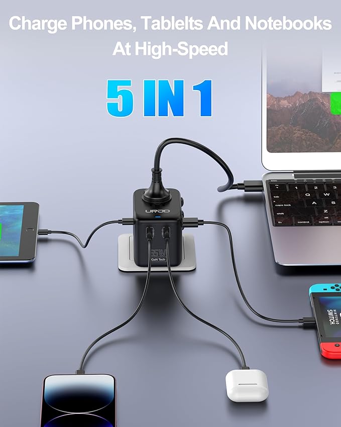 Universal Travel Adapter - GaN 65W Fast Charger - 3 USB C(Each/GaN 65W) & 1 USB A(PD 45W) Ports International Power Adapter - High Power Worldwide Travel Plug Adapter for Europe UK US AUS