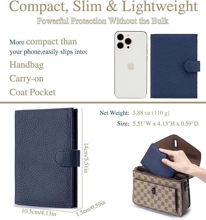 RFID Slim Leather Passport Holder for Travel Women & Men – Travel Wallet with Passport Slot & Card Slots, Zippered Coins Pocket and Cash Holder Cover Case (Sapphire Blue)